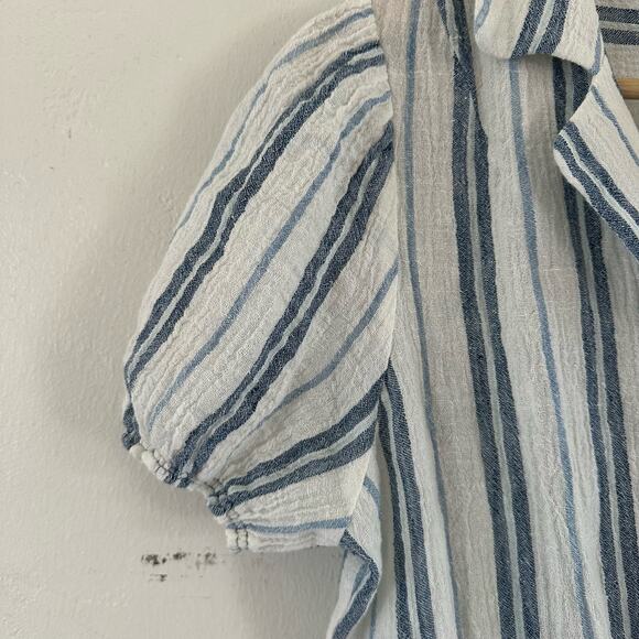 Outerknown Short Sleeve Collared Knee Length Stripe Dress Elastic Waist Small - Picture 4 of 10